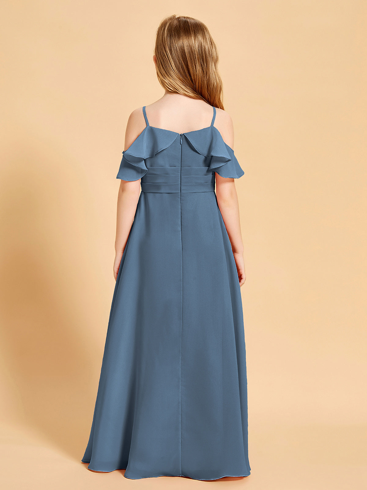 Off-the-Shoulder Bridesmaid Gown for Juniors Slate Blue